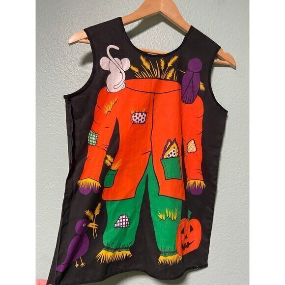 Vintage Unisex Scarecrow Orange and Black Tank Top Smock‎ One Size - Picture 3 of 4